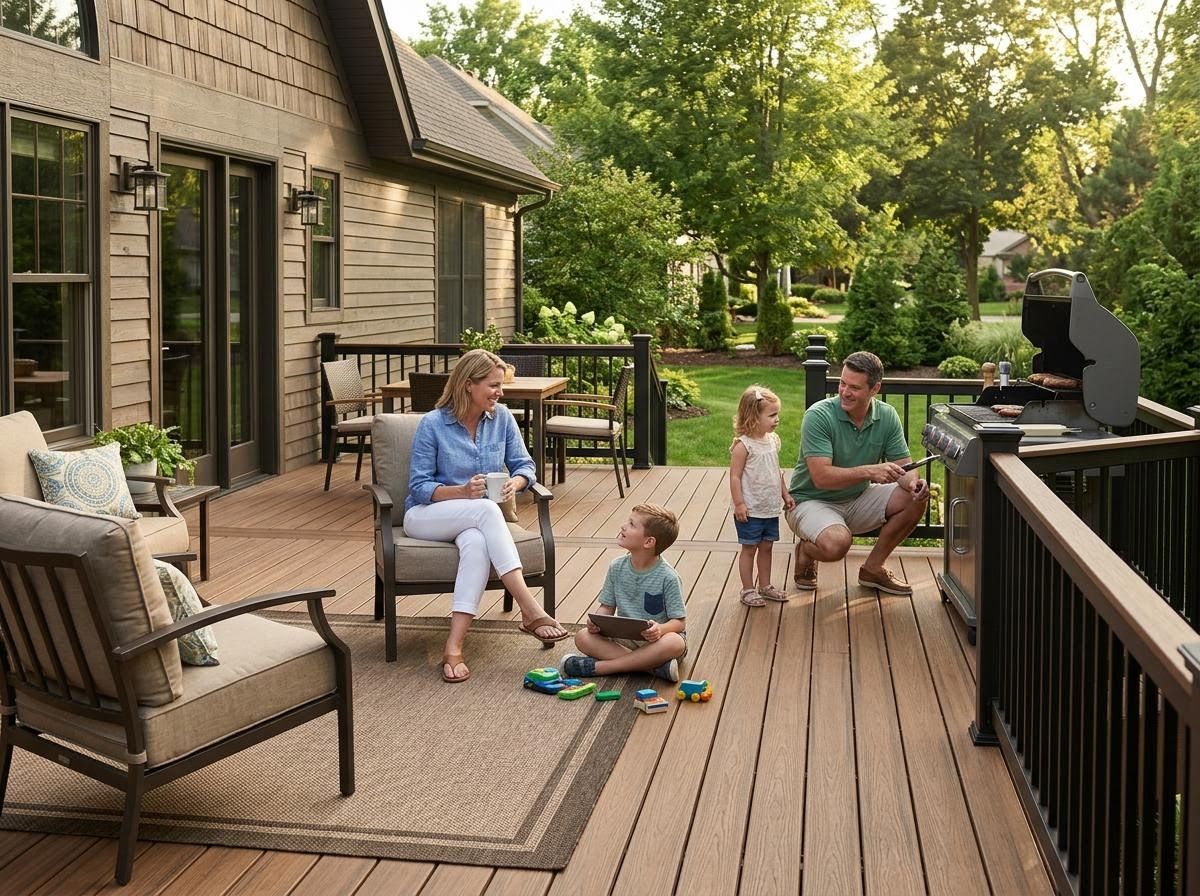 Family enjoying outdoor living on a modern deck