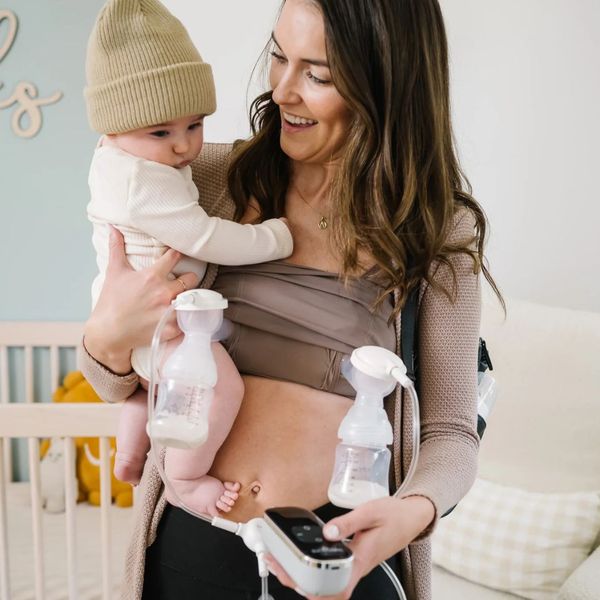 Electric breast pump in use, demonstrating efficiency Electric breast pump in use, demonstrating efficiency