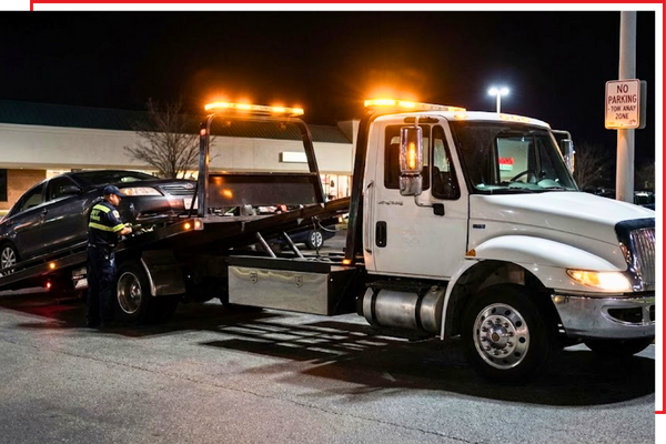 a tow truck driver loading a car onto the truck