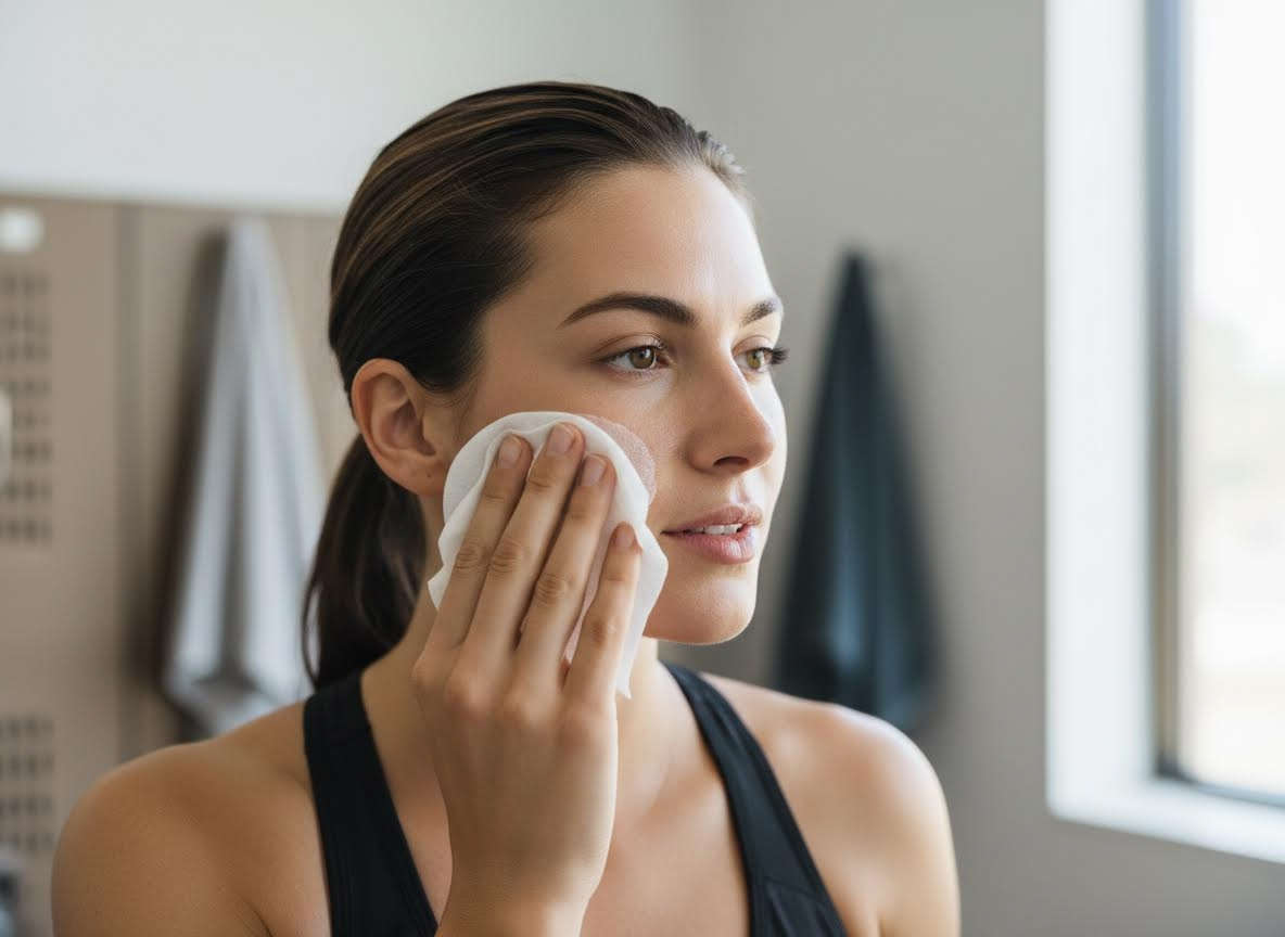 Woman Cleansing Face with Facial Pad