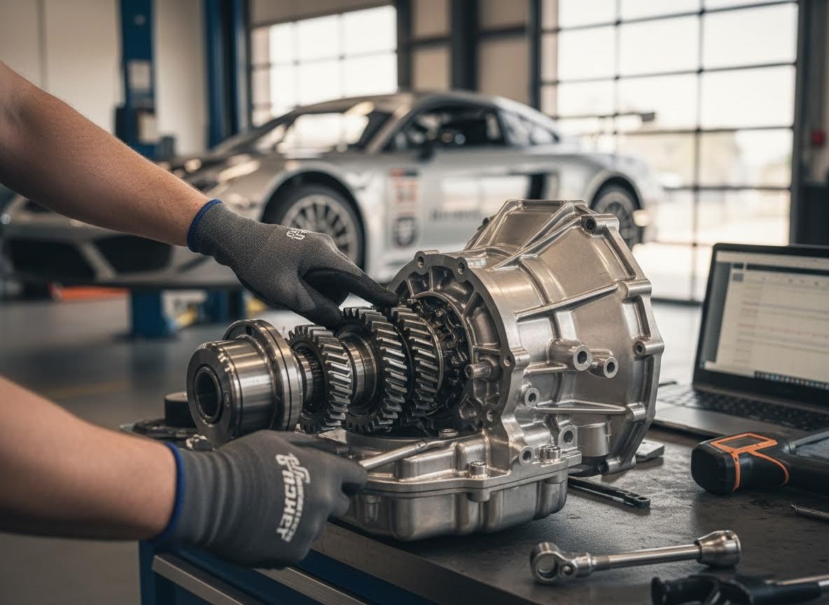 Automotive Mechanic Inspecting Transmission Gears