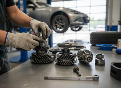 Mechanic Assembling Car Transmission Gears