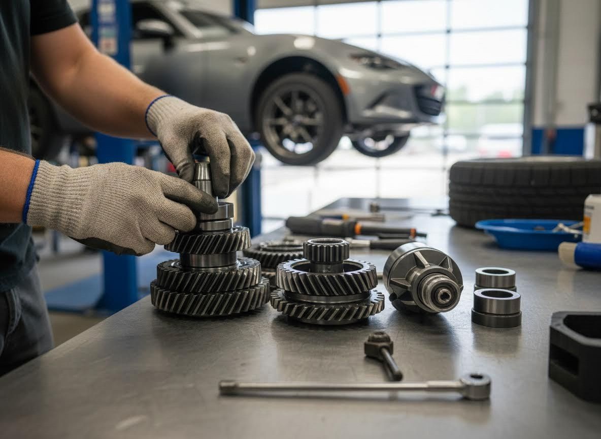 Mechanic Assembling Car Transmission Gears
