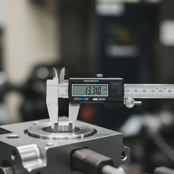 A digital caliper is used to precisely measure a component during an engine assembly.