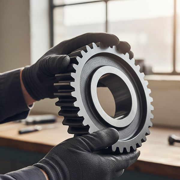 A close-up shot of a mechanic's hands inspecting a treated metal gear. The Benefits of Cryo Treatment for Off-Road and MX Racing BB Image 1.jpg