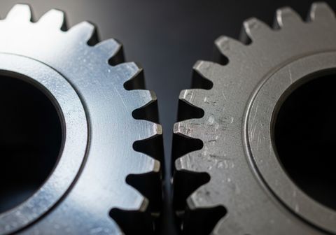 Close-up of Interlocking Metal Gears
