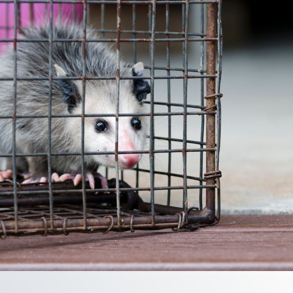 Baby opossum in humane trap