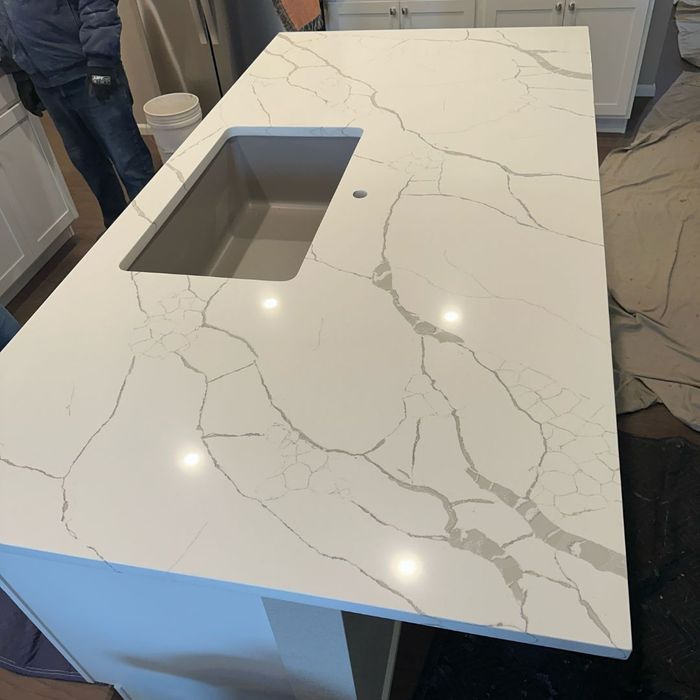 white and light grey island countertop