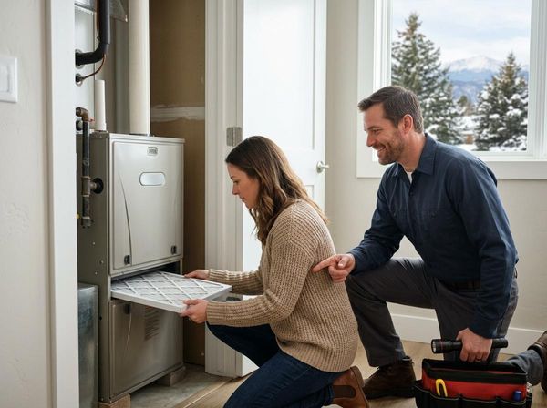 Homeowners Replacing Furnace Filter