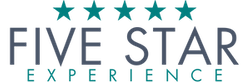 Text that reads "Five Star Experience" with five stars above it. Text that reads "Five Star Experience" with five stars above it.