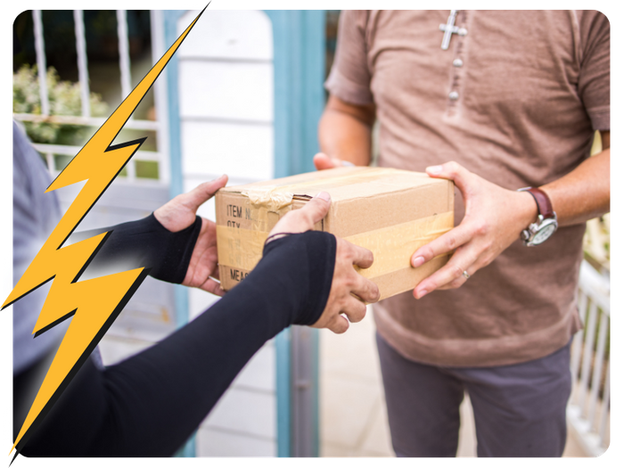 Delivery person handing a package to a customer