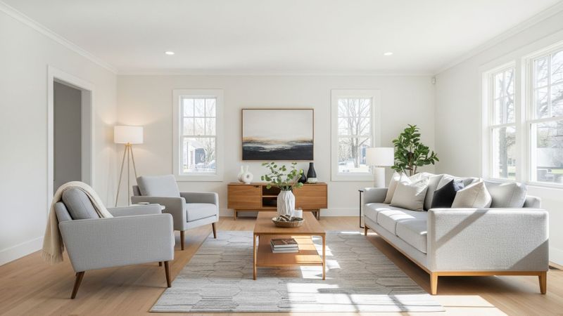 A beautifully restored and clean living room, showcasing the final result of professional home restoration services.