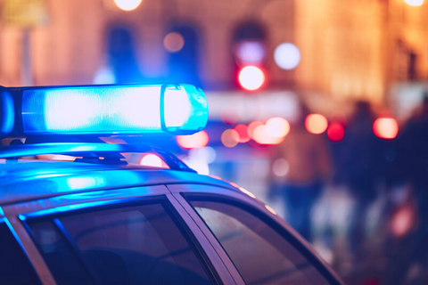 police car lights, city bokeh
