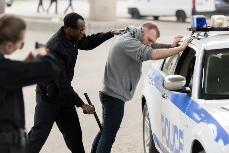 police have man pinned against patrol car
