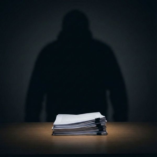 A dark, looming shadow falling over a stack of papers, symbolizing the risk of charge escalation or a growing threat.