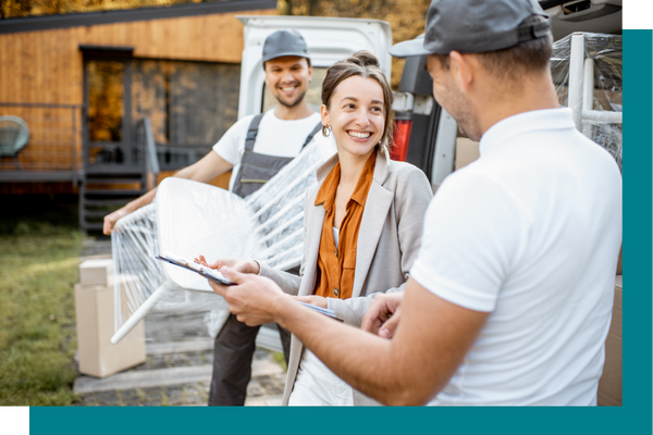 movers talking to a customer