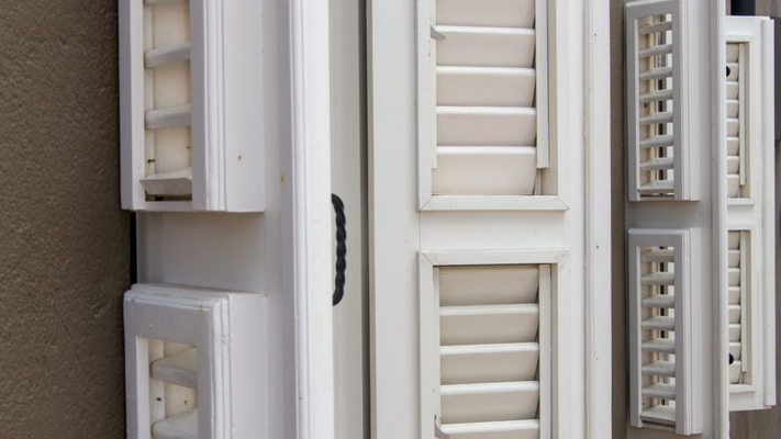 White exterior shutters. 