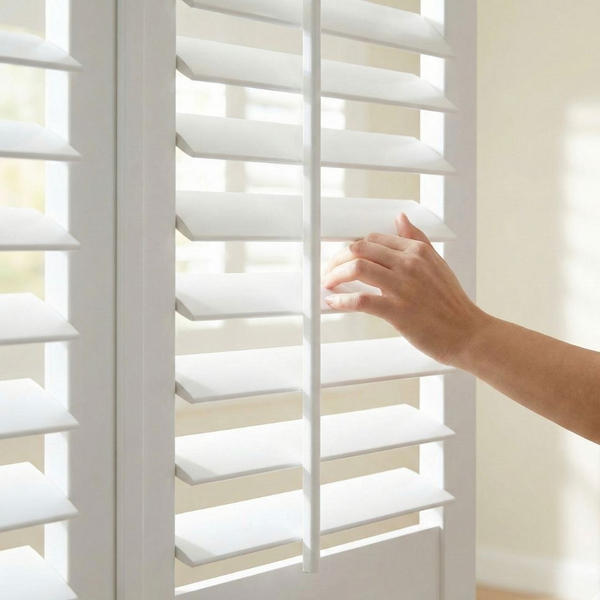 touching white shutters 