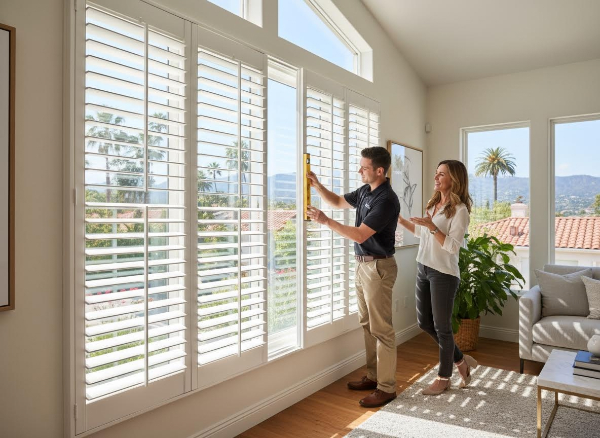 Professional Installing White Plantation Shutters