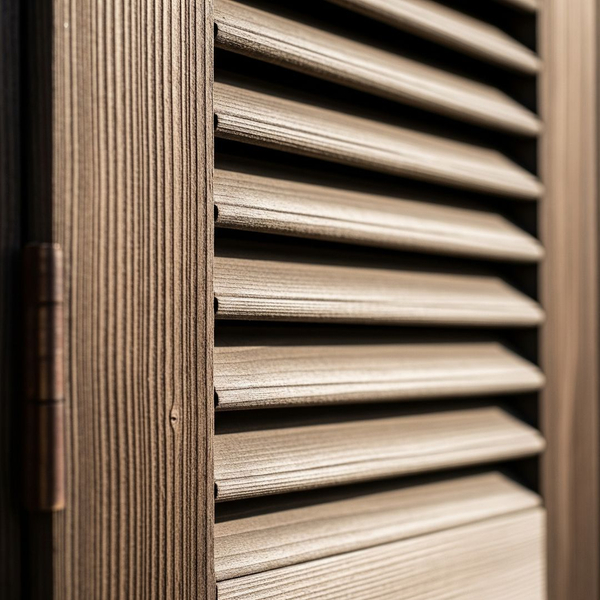 Close-up of a wooden exterior shutter showing natural grain.