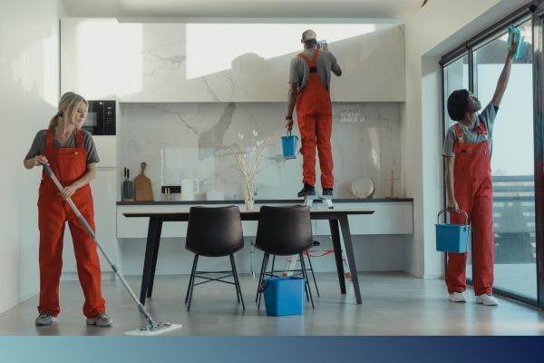 cleaning team cleaning a space