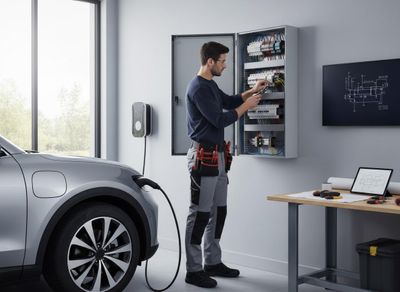 Technician installing electric vehicle charging system