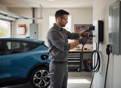 Man installing home EV charging station