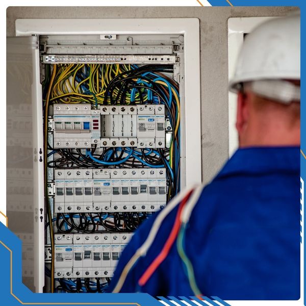 an electrician working on a fuse box Residential Services.jpg
