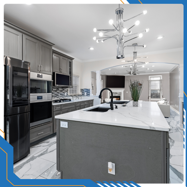 newly remodeled kitchen with new lighting 