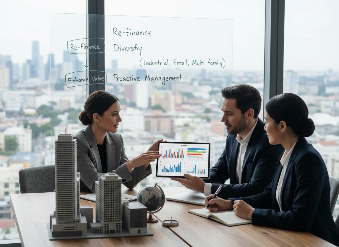 Business professionals analyzing financial data in a modern office