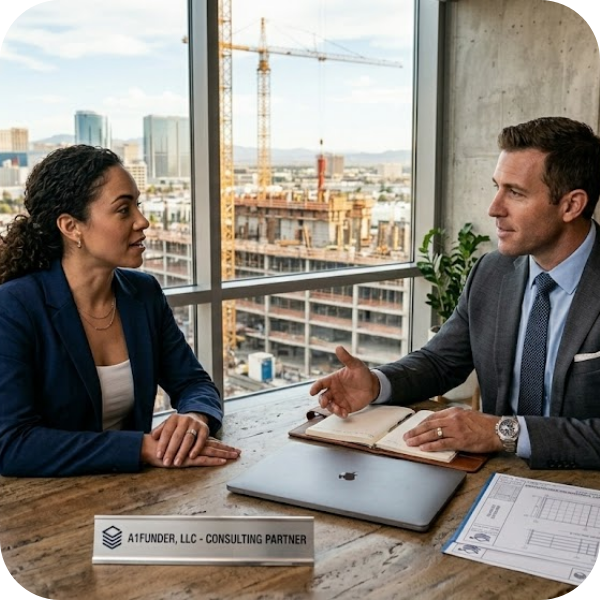 client talking to real estate finance consultant