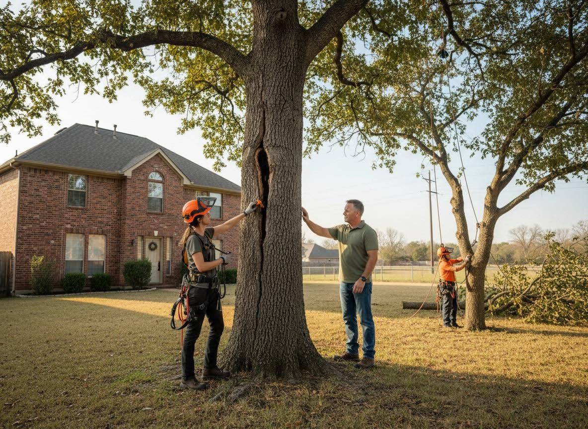 Arborists Inspecting a Damaged Tree Trunk