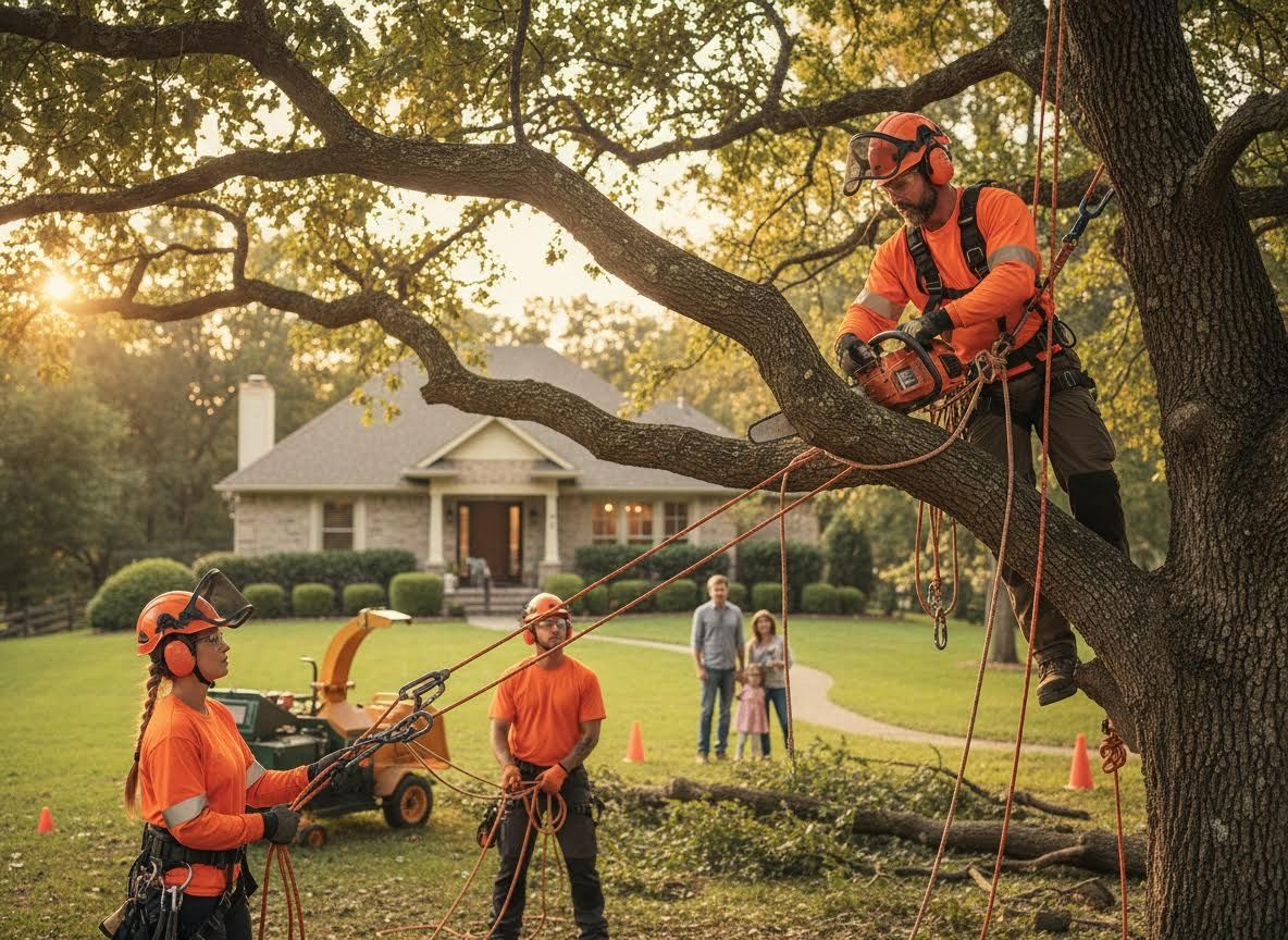 Tree Trimming Crew Working on Large Tree