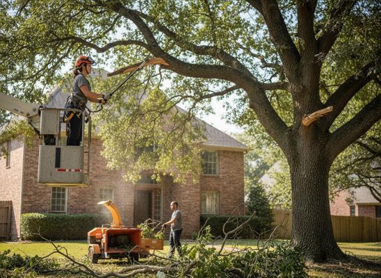 Arborists Trimming a Large Tree
