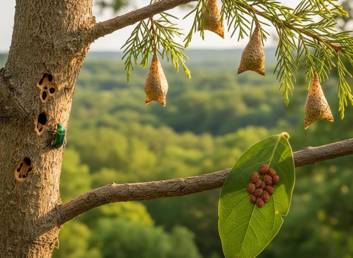 Emerald Ash Borer, Cocoons, and Eggs on Tree Branches