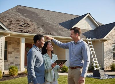 Homeowners Discussing Damaged Roof with Contractor