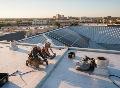 Rooftop Workers with Solar Panels