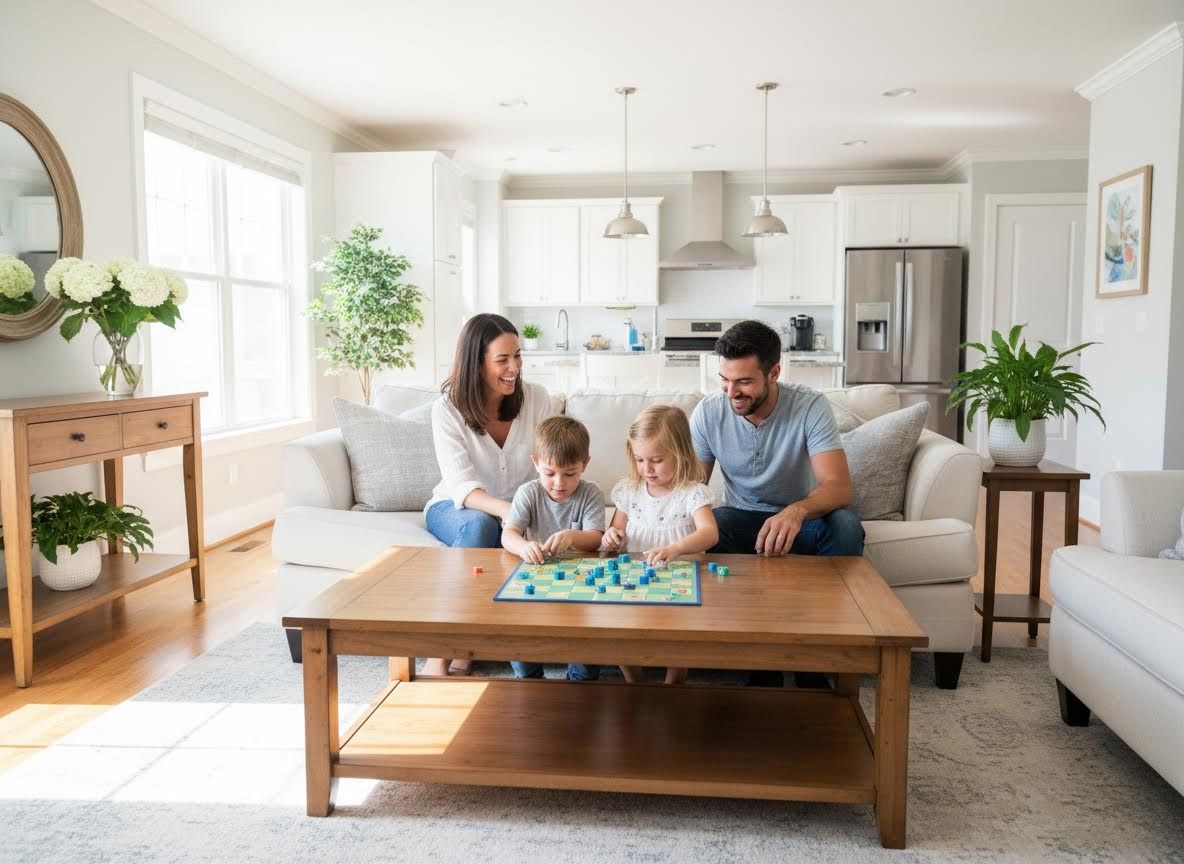 Family Playing Board Game in Modern Living Room
