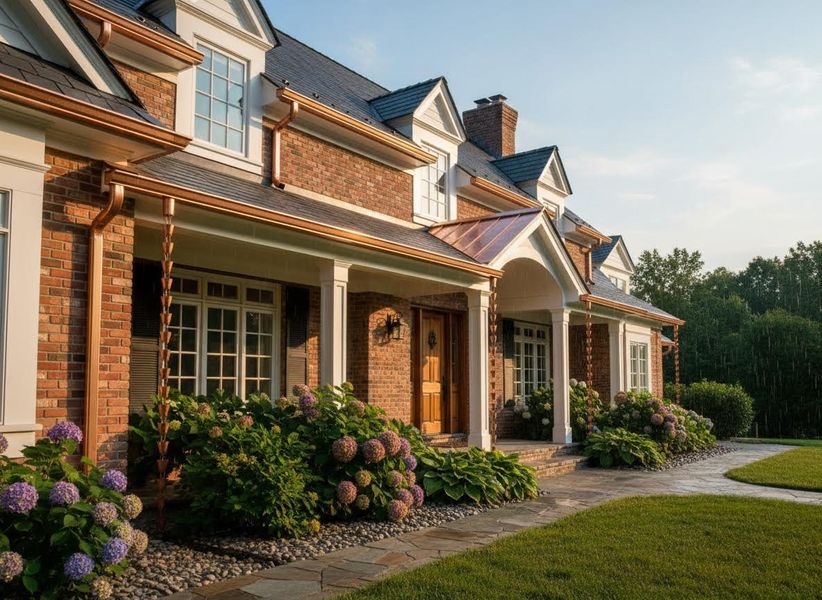 Elegant Brick House with Copper Gutters and Landscaping