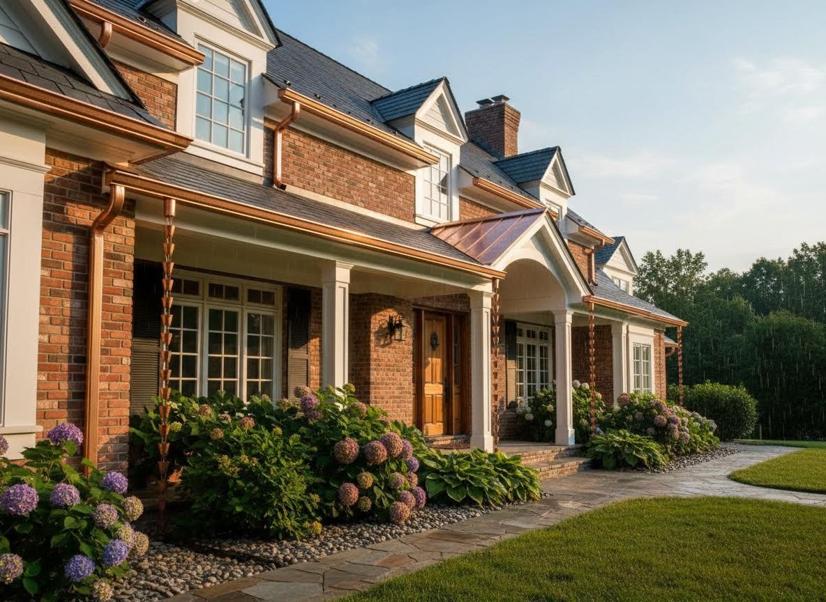 Elegant Brick House with Copper Gutters and Landscaping