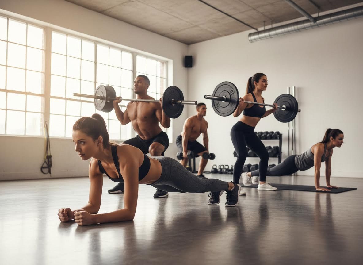 Group strength training in a modern gym