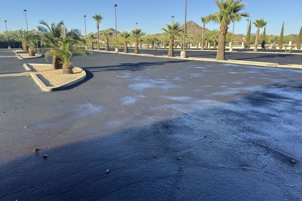 A seal coated parking lot