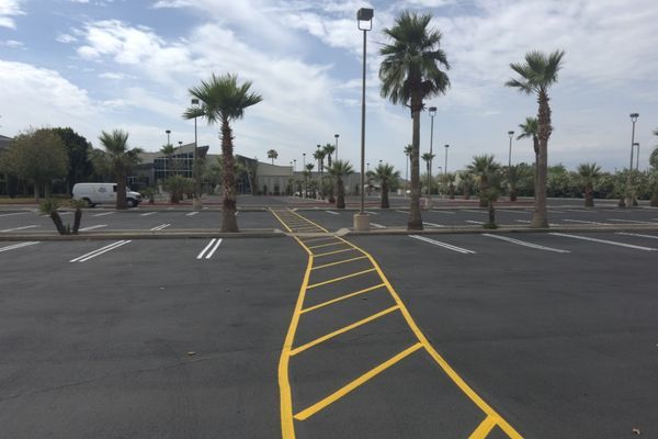 A parking lot with new lines 