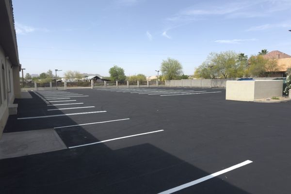 Open parking lot with new line stripes