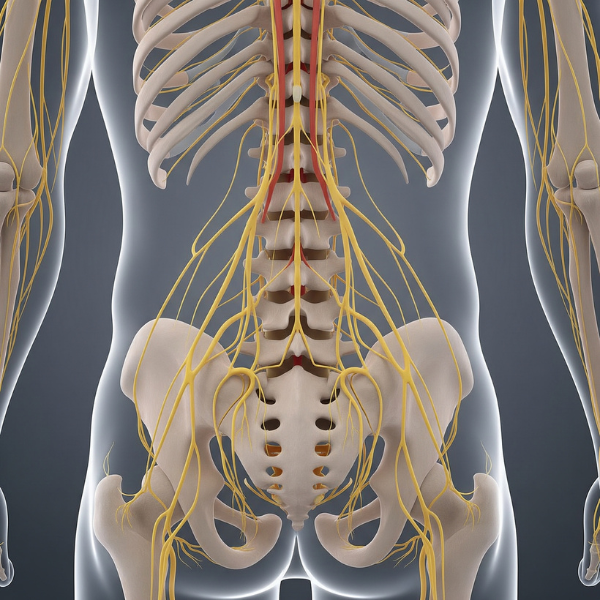 Detailed view of the lumbar spine and sciatic nerve origins.