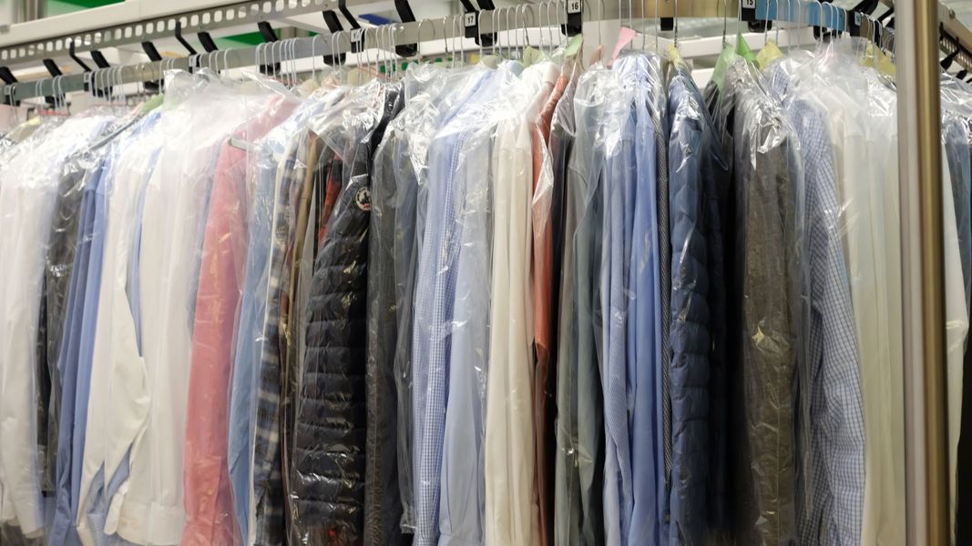 dry cleaning on a rack