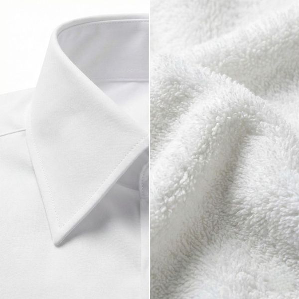 Close-up of professionally pressed shirt and soft towel showing high-quality fabric care.