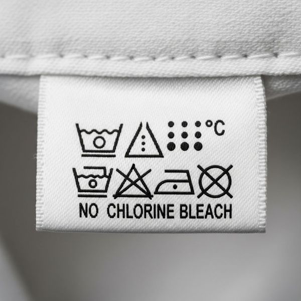 \A close-up of a clothing tag showing washtub symbols. A close-up of a clothing tag showing washtub symbols.