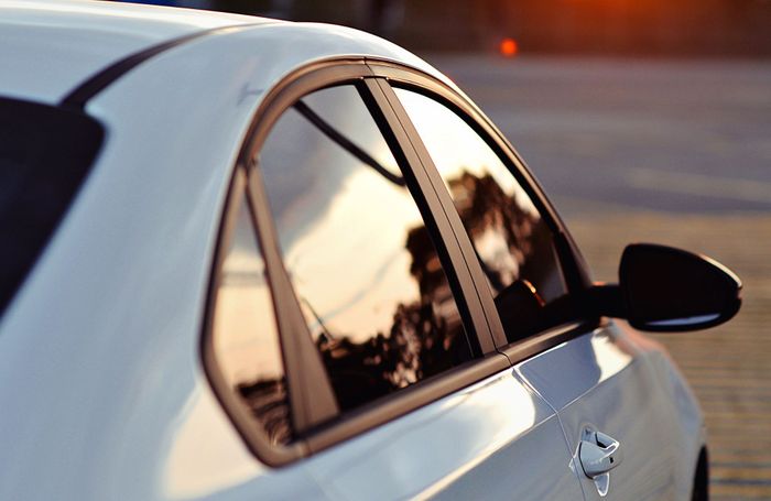 Exterior view of a car's side windows