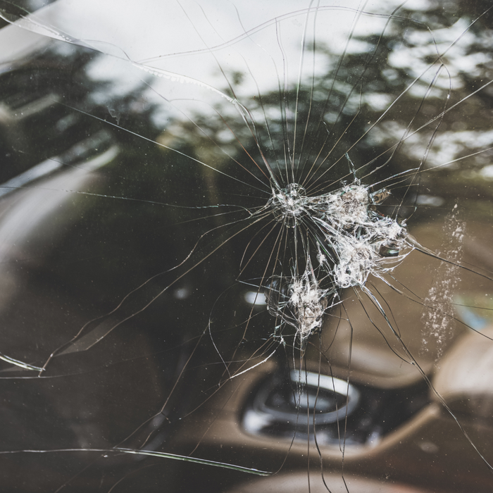 large windshield crack. 